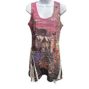Fantazia Western Rodeo Cowboy Horse Graphic Distressed Tank Top Women's Medium